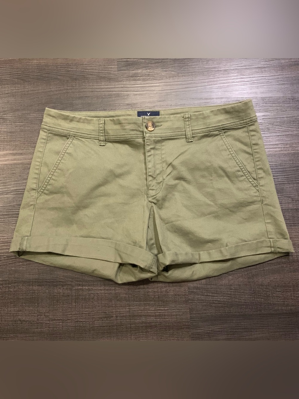 American Eagle Outfitters Olive Green Rolled-Hem Bermuda Shorts
